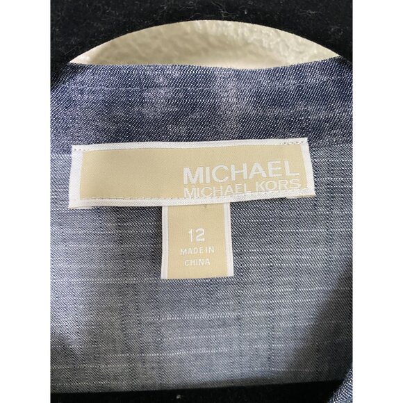 Michael Kors Womens Blue Blouse 12 short sleeve v-neck‎ button up  cotton - Picture 3 of 6